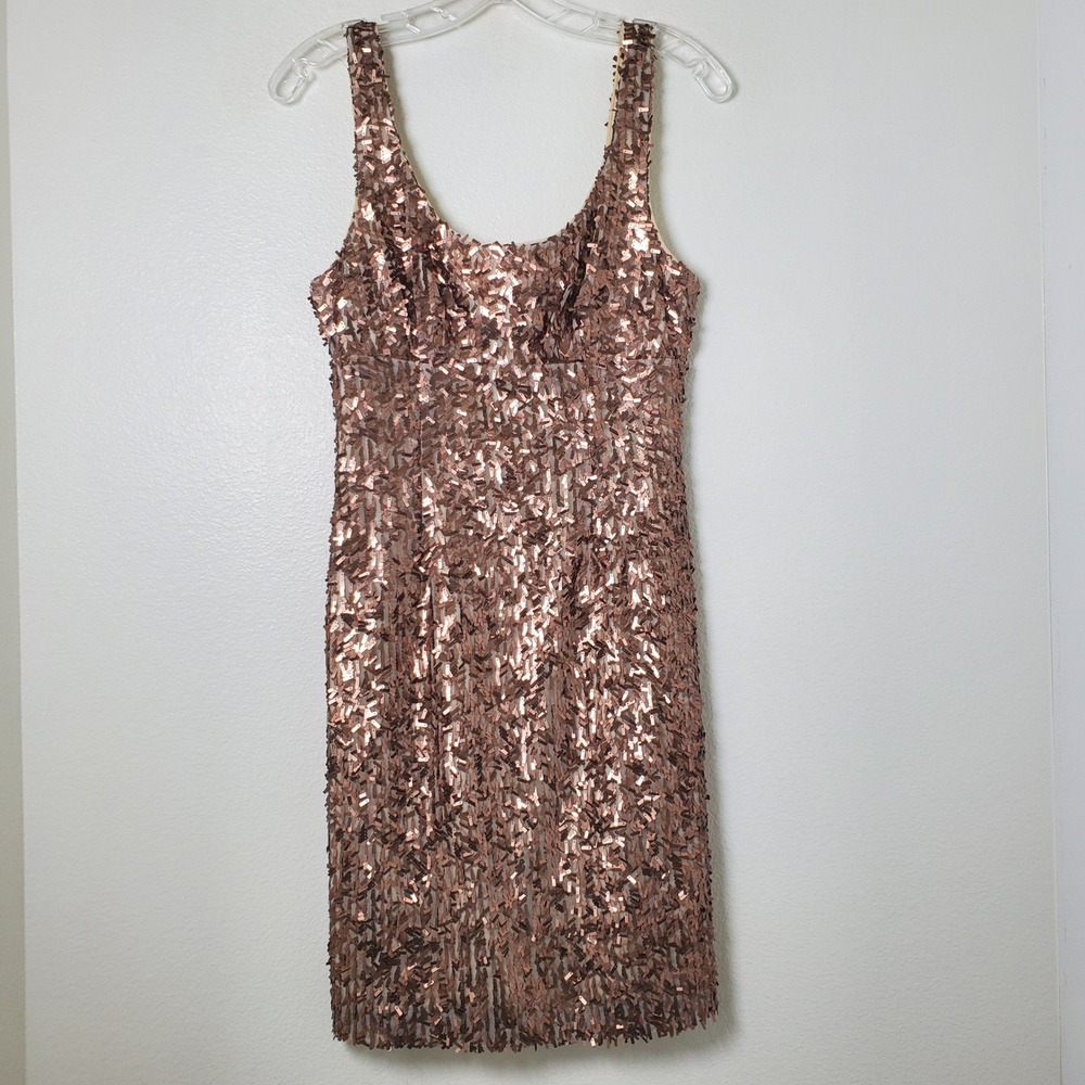 Suzi Chin for Maggy Boutique‎ Rose Gold Sequin Cocktail Dress Size 6 Scoop Neck - Picture 10 of 10